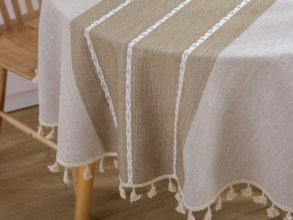 Rund Bordduk 150cm Khaki Vasket Bomull & Lin Bordduk S