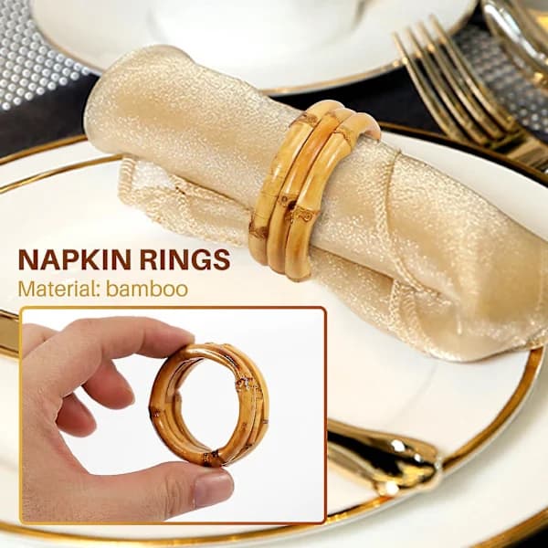 Bamboo Napkin Rings, 4-pack, Napkin Rings for Table Decorations for Weddings