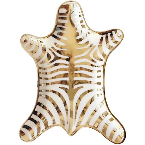 Zebra Stripe Jewelry Tray, Ceramic Plate, Gilded 15 cm, Gold