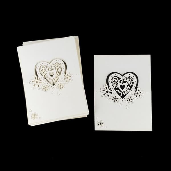 60 stk. Bordkort med hjerteformede utskjæringer for bryllup, bordnummer