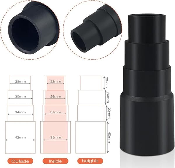 6x Støvsugeradapter med 4 lag - 25 - 42 mm - Universal slangeadapter - Adapter