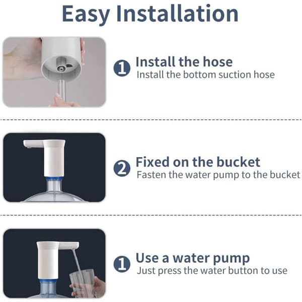 Vattenpump för vattenautomat, elektrisk dricksvattenpump, bärbar automatisk flaskpump för 2-5 gallons flaska (vit)