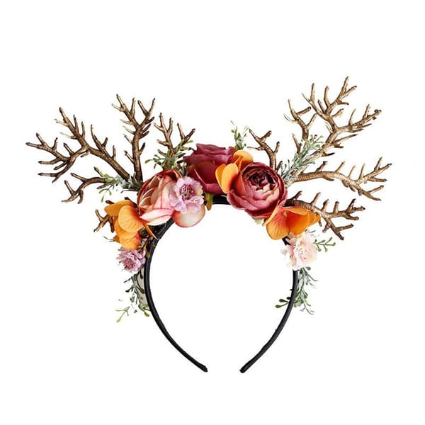 Pannebånd med gevir og blomster, hårbånd til jul, til jenter, julehodeplagg