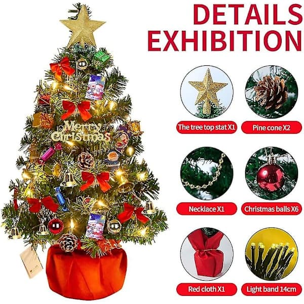 Christmas Tree 60 cm, Artificial Christmas Tree, Mini Christmas Tree with Fairy Lights and Decorations
