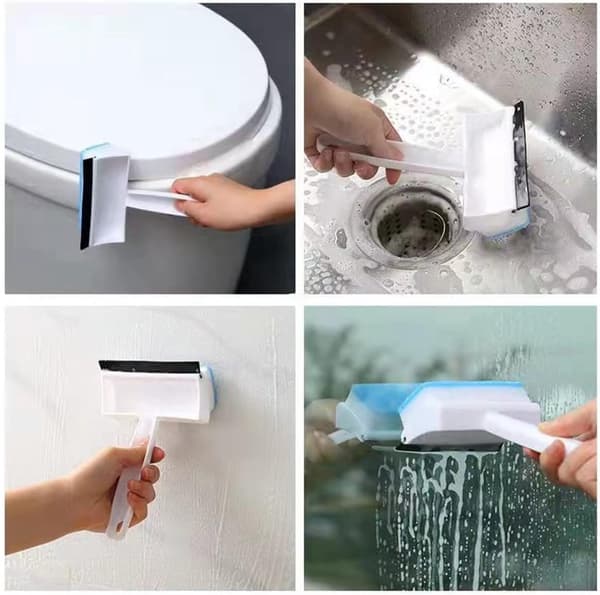 2-in-1 Scrub Brush & Window Squeegee, Blue, 18.5x11.9x4.5cm, for Windows & Bathrooms
