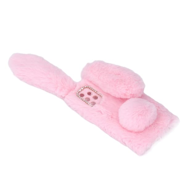 Fluffy Rabbit Ear Phone Case Warm Smooth Rabbit Fur Case TPU Soft Phone Shell Protective Cover for Winter Pink for A32 4G