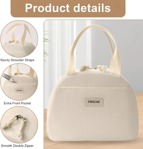 Insulated Lunch Bag 6.5L Foldable Thermal Cooler Bag for Work School Camping - Beige