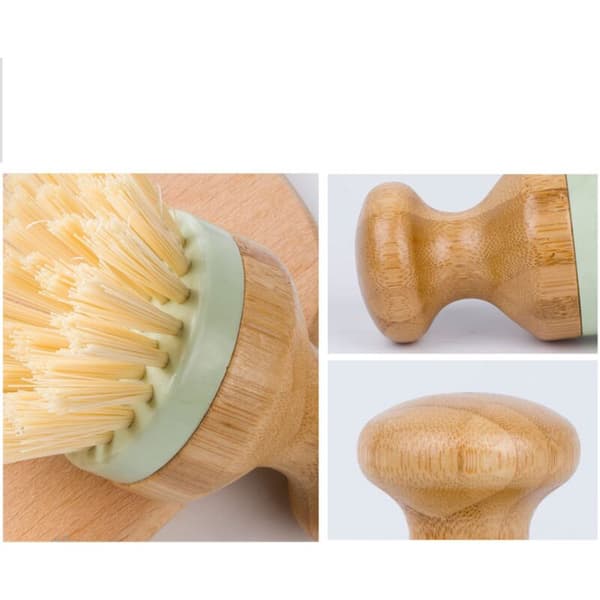 Bamboo brush, scrubbing brush for cleaning dishes, flat pans, kitchen, 2-pack