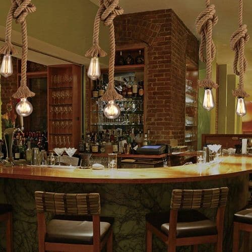 Industrial Pendant Light, Double Hanging with Hemp Rope