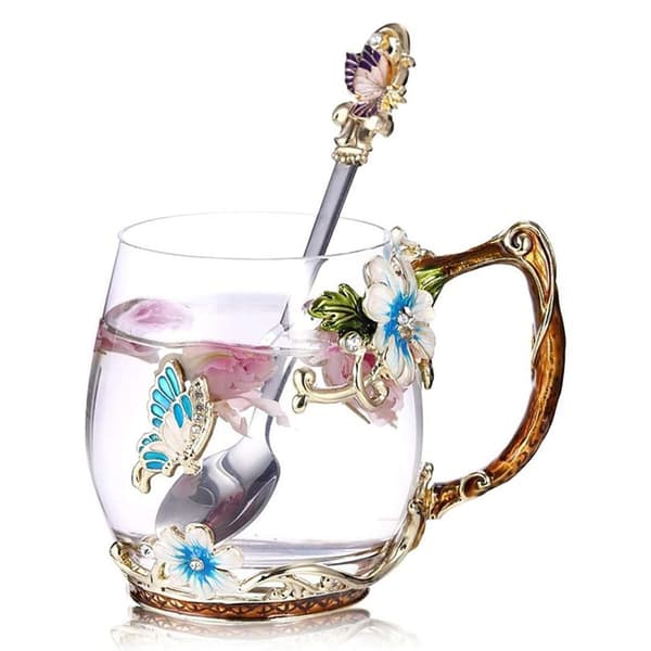 320 ml mugs, handmade glass coffee cups with spoons,