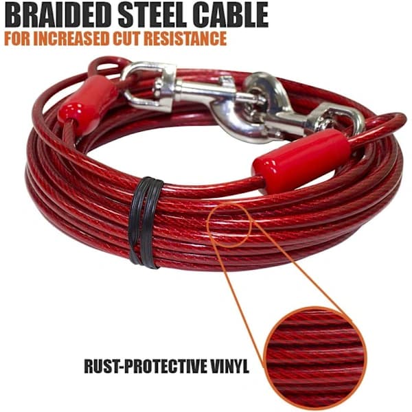 Hundebindekabel 9m, Kraftig, Reflekterende, Rustfrit Hundesnor Op til 56 kg
