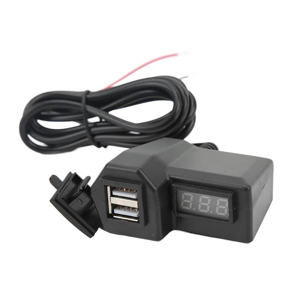 Motorcykel Telefonoplader Elcykel 3.1A Dobbelt USB Telefonoplader Eftermonteringssæt med Rød Voltmeter