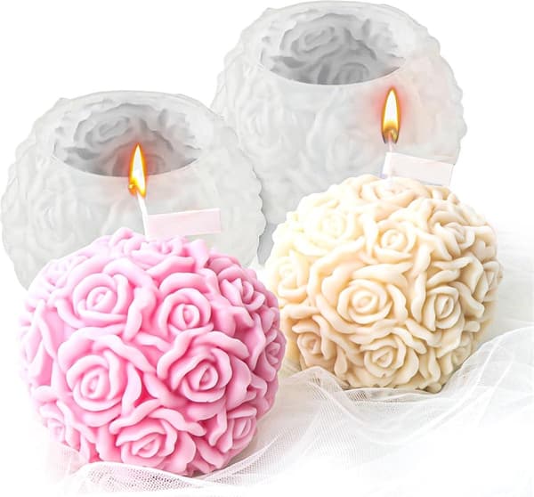 2-pak - Lysform - Roseblomstform - Silikone Lysform - Rosekuglelys - Gør-det-selv - Håndværk - Boligindretning