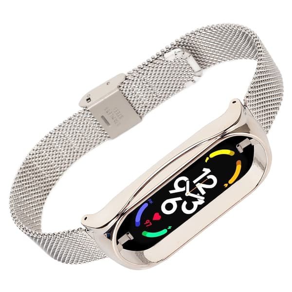 Rustfrit stål armbånd, moderigtigt, åndbart, fleksibelt erstatningsbånd, tilbehør der passer til Mi Band 7 Sølv