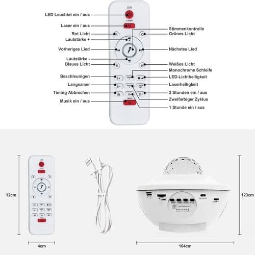 LED Starry Sky Projector Lamp, Rotating Water Waves, Galaxy Projector