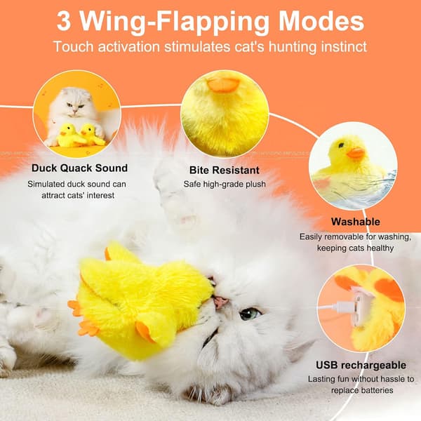 Cat Toy with Catnip, USB Rechargeable Plush Duck Toy, Electronic