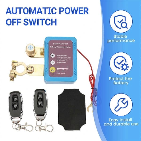 12V 240A Remote Battery Disconnect Switch, Automatic Power Cut Off Switch Car Truck Boat Remote Control