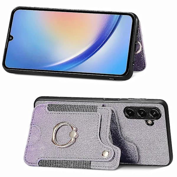 For Samsung Galaxy A34 5G Case RFID Blocking Card Slot Retro Leather + TPU Phone Case Purple