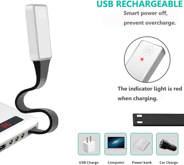 LED-leselys, oppladbart leselys med klemme