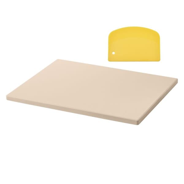 Rectangular Cordierite Pizza Stone 38 x 30 cm-Duoku-with PP Scraper-Heat Resistant-1.5 cm Thickness