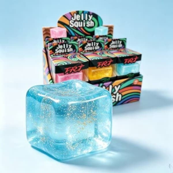 Jelly Squish Fidget Legetøj, Glitter Terning Stressaflastende Klemmelegetøj