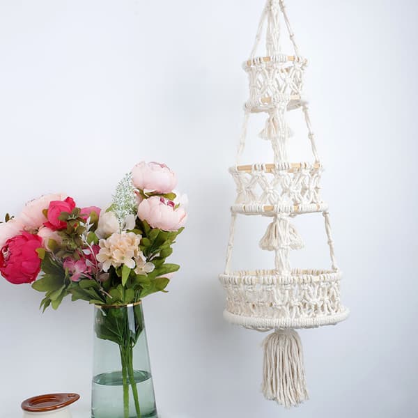 Woven Cotton Rope Fruit Hanging Basket Multifunctional Storage Baskets for Kitchen Living Room Bathroom 2 Tier 2 Tier