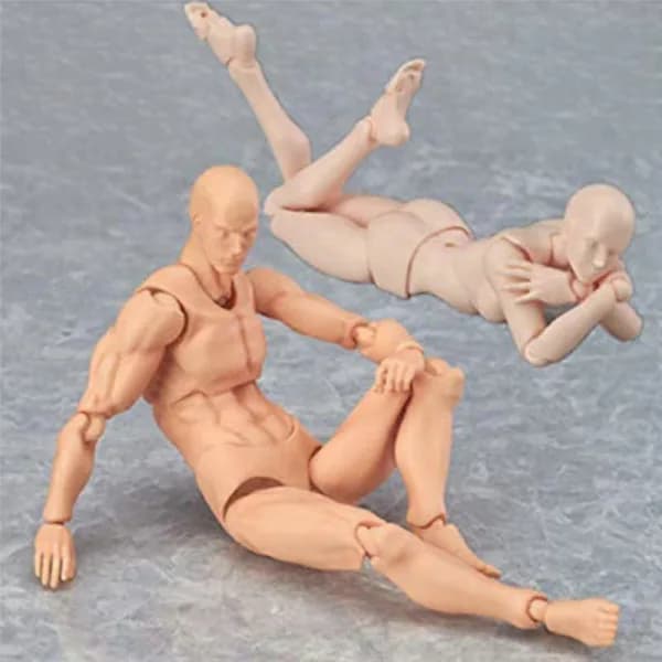 Kroppsdukke, Kunstnerdukke Blokkhode Leddet Mannequin Tegnefigurer Mann+Kvinne Sett (Hudfarge)