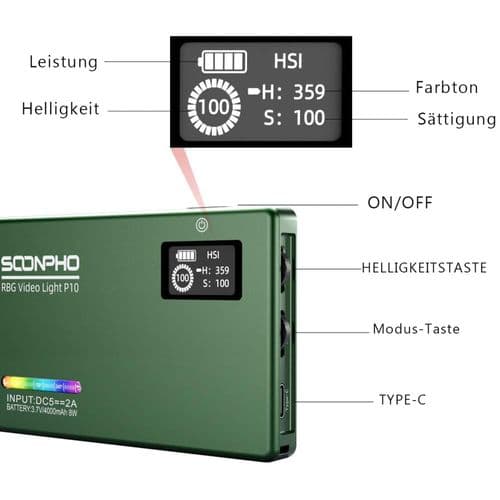 LED-videolys RGB LED-videolys Aluminium USB-oppladbart LED-videolys