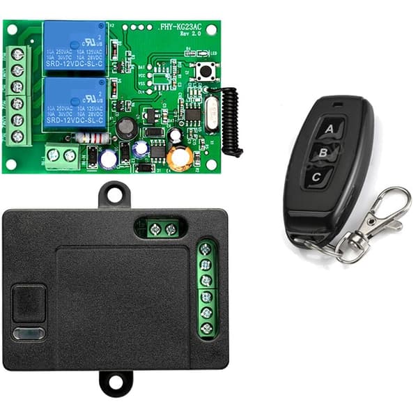 Fjernkontroll 433 Mhz AC220V 2CH Rf Relé Mottaker og Sender for Garasjeport og Grindmotorstyring
