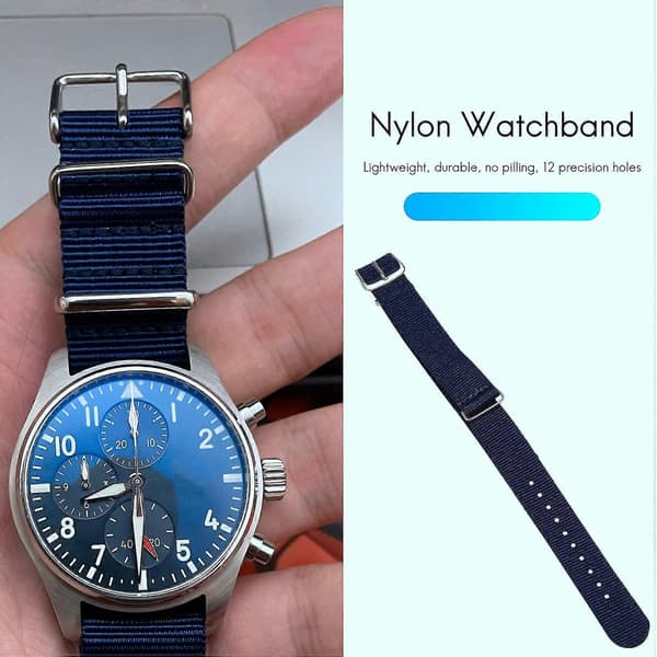 18 mm nylonarmbånd med snøre, urrem, mørkeblå