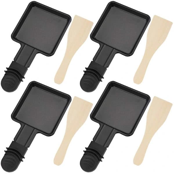 [XJ] Delar Non-Stick Coating Mini Raclette Pan Set with 4 Wooden Spatulas Portable Baking Tray for Melted Cheese Fried Eggs