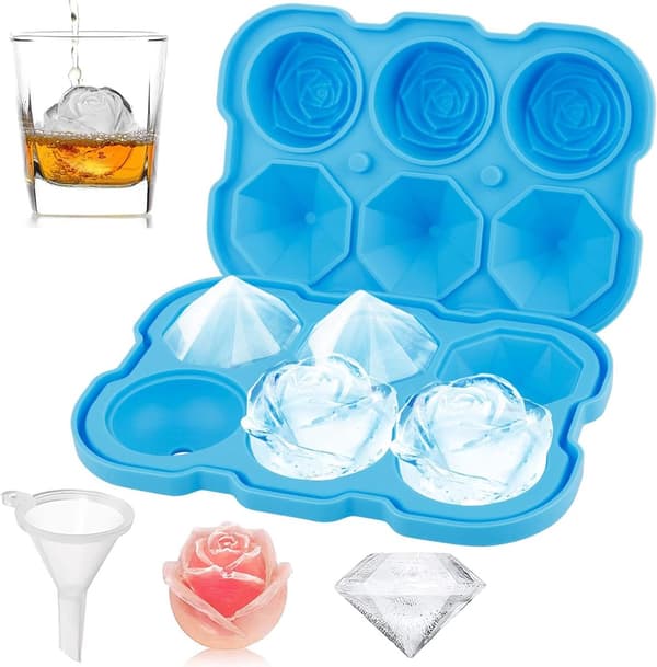 Silikone isterningebakke, 2 tommer rose- og diamantforme med låg, 3 hulrum hver