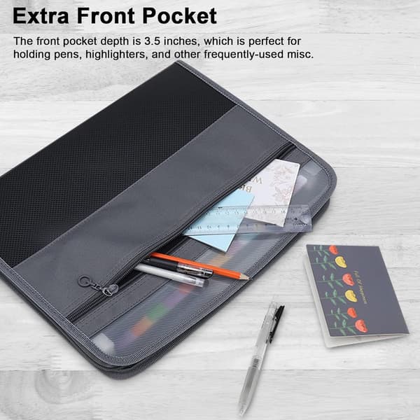 Expanding Folder with Zipper, 13 Pockets, A4, Black, Document Organizer