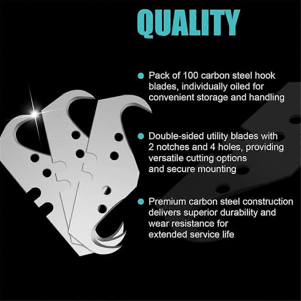 100-pack Extra Large Hook Blades for Roofing and Flooring, Carbon Steel, Double-Sided with 2 Silver Silver Silver