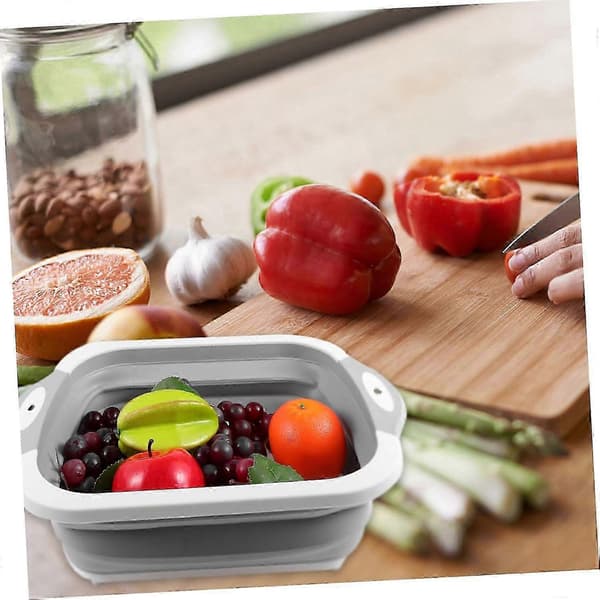 Vikbar Skärbräda med Sil - Multifunktionell Grönsaks- & Fruktdräneringskorg