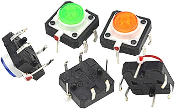 10 st LED-tryckknappar med taktil återkoppling, 12 mm x 12 mm x 7,3 mm, röd, vit, gul, blå, grön