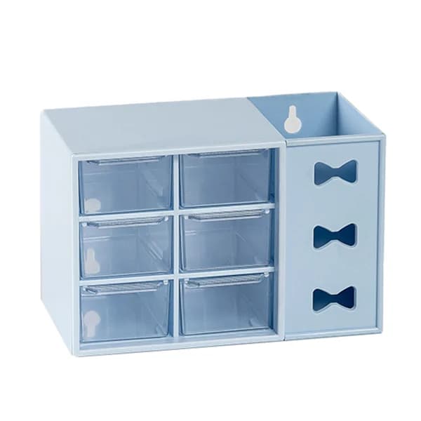Pen Desk Shelf Dustproof 6 Drawers Pen Organization Storage Shelf for Students Office Workers Blue[CO]