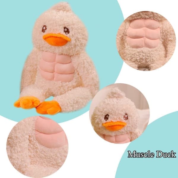Soft Muscle Duck Plush Pillow Kawaii Stuffed White Duckling with Abs - 35cm