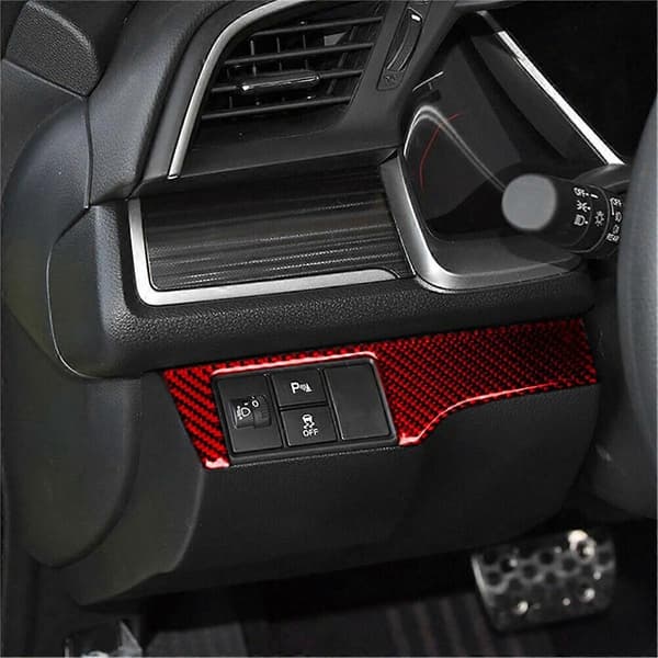 ABS Red Carbon Fiber Headlight Switch Cover Decor Sticker for 10th Gen 2016 2017 2018 2019 (LHD)