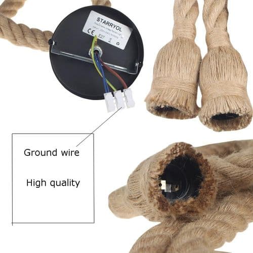 Industrial Pendant Light, Double Hanging with Hemp Rope