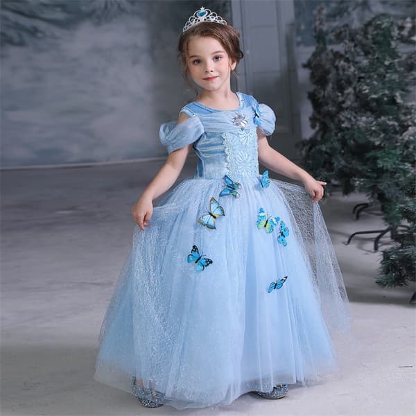 Prinsessan Askungen Klänning Flicka Prinsessfjäril Klänning Cinderel-120cm
