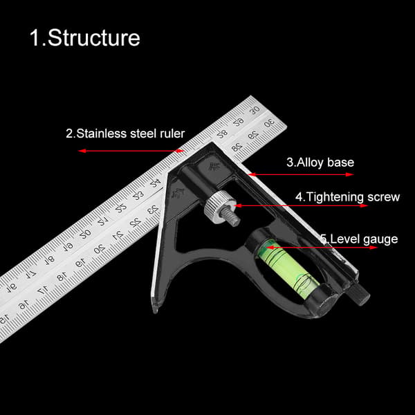 300mm 12 inch Metal Adjustable Combination Square Ruler Engineer Measuring Tool