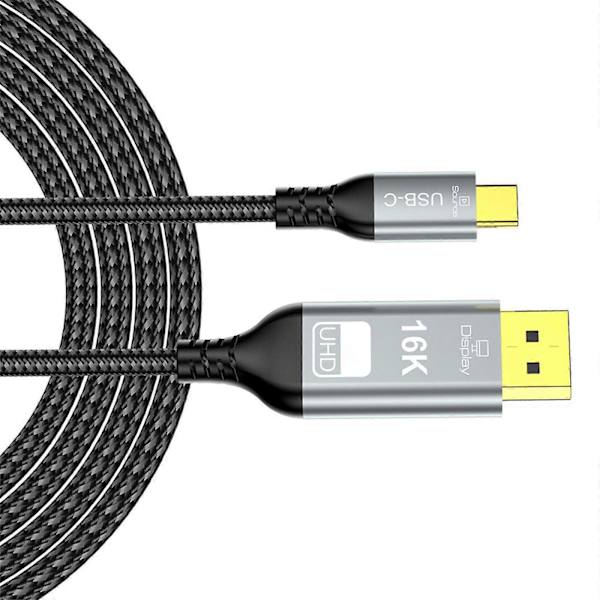 DisplayPort 2.1-compatible USB C cable supporting modes for various operating systems on laptops, multicolor