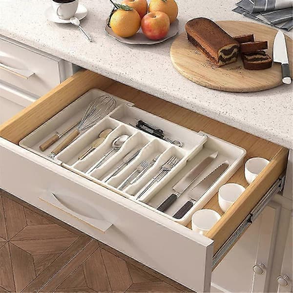 Cutlery Drawer Organizer, Extendable Utensil Tray for Kitchen, Adjustable Silverware and Cutlery H