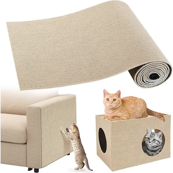 Selvklebende klorematte for katter, klippbar møbel- og veggbeskyttelse i polyester, beige 200 x 40 cm