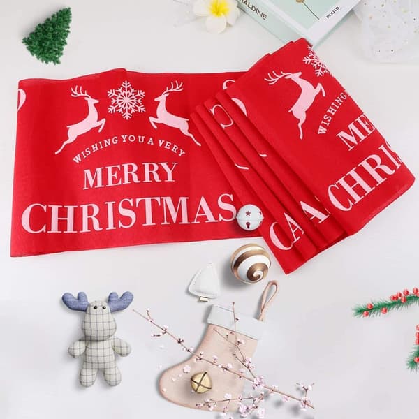 Cotton Linen Tablecloth Printed Christmas Flag Christmas Table Runner Rectangular Table Runner Red Elk Tablecloth Decorations