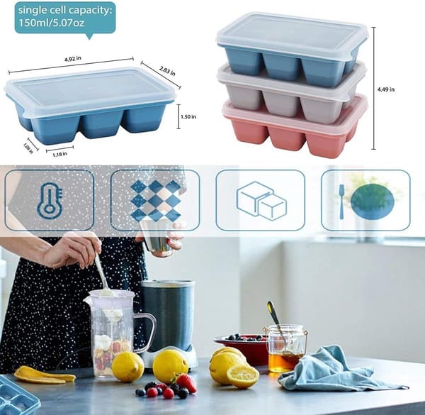 3-pack Mini Ice Cube Trays with Lids - Silicone Ice Cube Trays - Ice Molds - Square - 18 Compartments - For Whiskey, Cocktails, Drinks