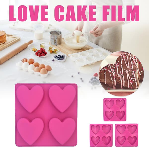 4-hole Heart-shaped Silicone Mold 3 pcs for Mother's Day Candy Cake Mold Baking Q
