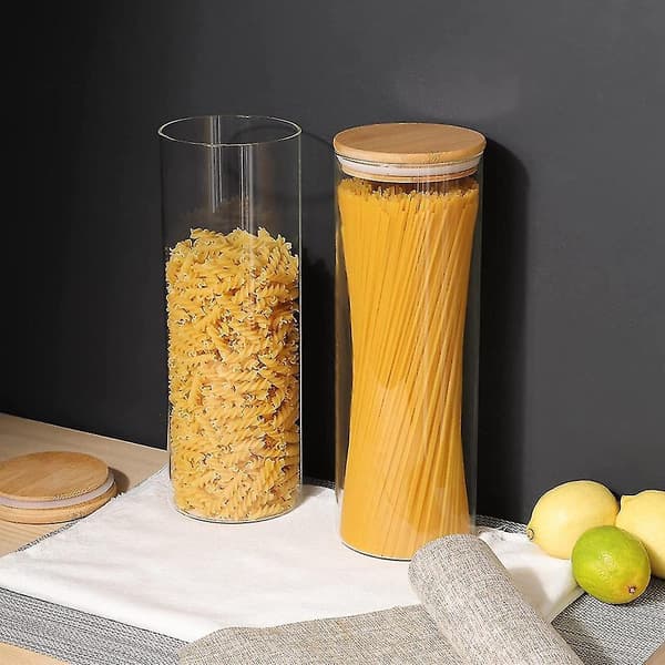 Sæt med 2 glasbeholdere til spaghetti med bambuslåg - Opbevaring af mad i køkkenet