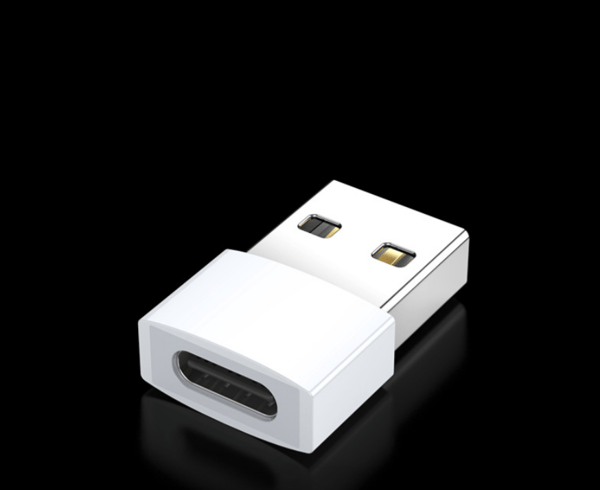Hvit USB C-hunn til USB-hann-adapter, hurtiglading og dataoverføring